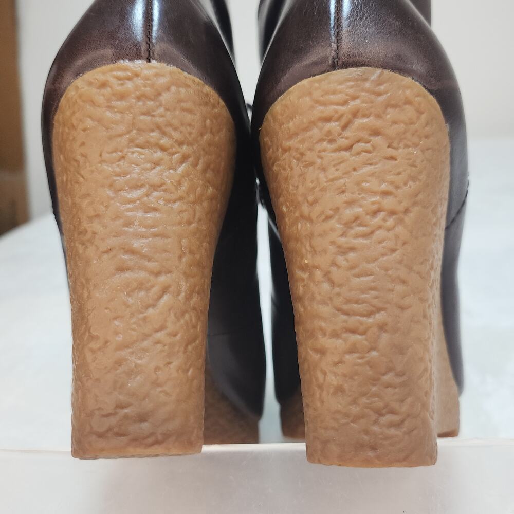 Dark Academia Whimsigoth Brown Leather Moc Toe Wedge Boots 6.5 90s Minimalist - Picture 8 of 15